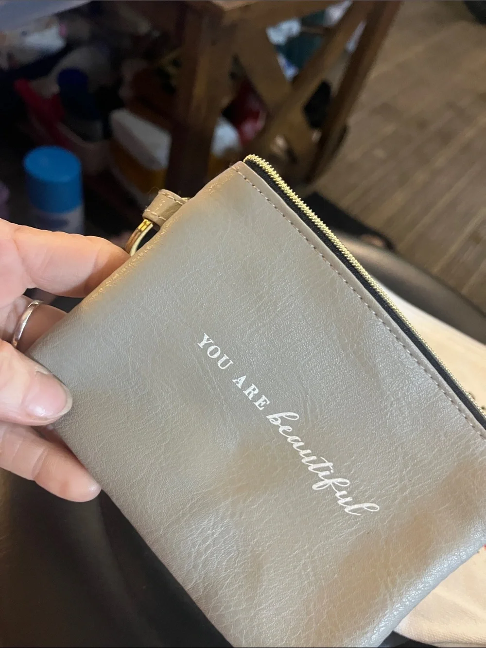 Gray Faux-Leather Wristlet Pouch - 